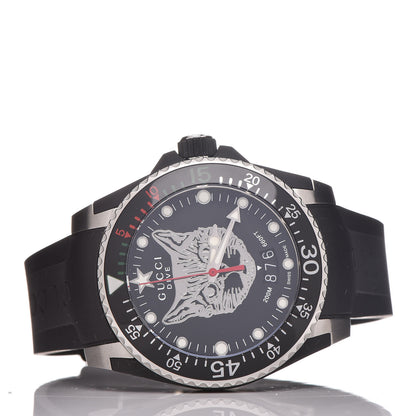 Gucci Stainless Steel Rubber 40mm Dive Feline Quartz Watch Black 3 of 8
