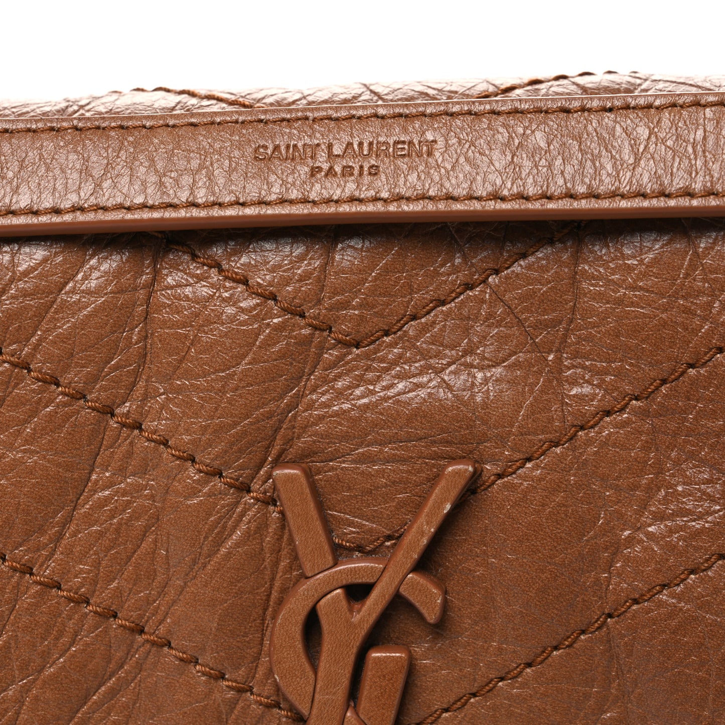 Crinkled Calfskin Matelasse Monogram Medium Niki Chain Satchel Caramel