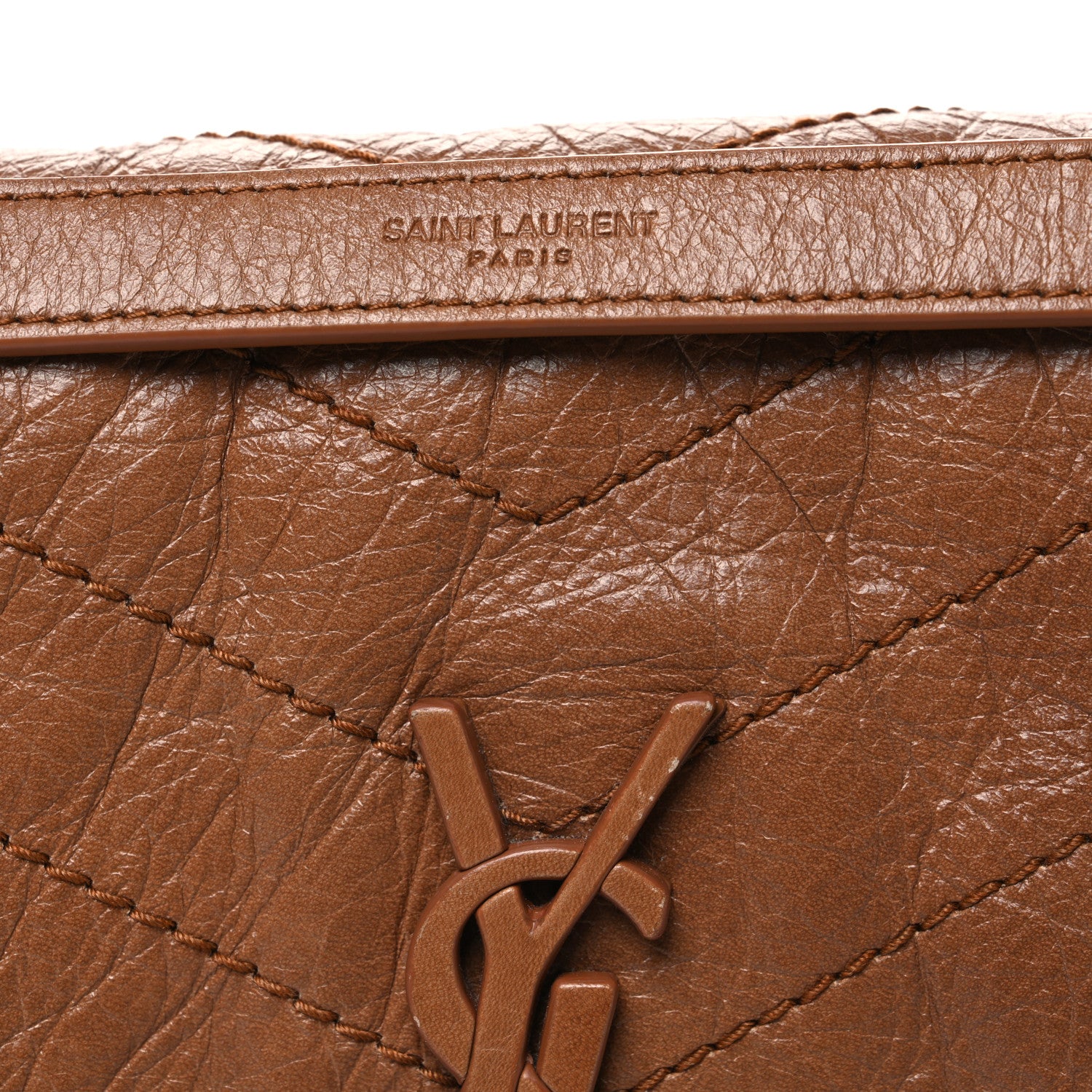 Saint Laurent Crinkled Calfskin Matelasse Monogram Medium Niki Chain Satchel Caramel 8 of 12