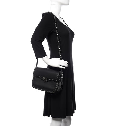 Valentino Garavani Pebbled Calfskin Onyx Medium Rockstud Rolling Flap Saddle Bag Black 2 of 9