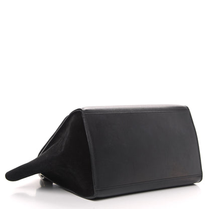 Celine Crocodile Embossed Calfskin Suede Medium Trapeze Black 5 of 15