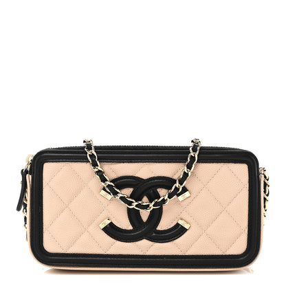 Chanel Caviar Quilted CC Filigree Clutch With Chain Beige Black 1 of 13