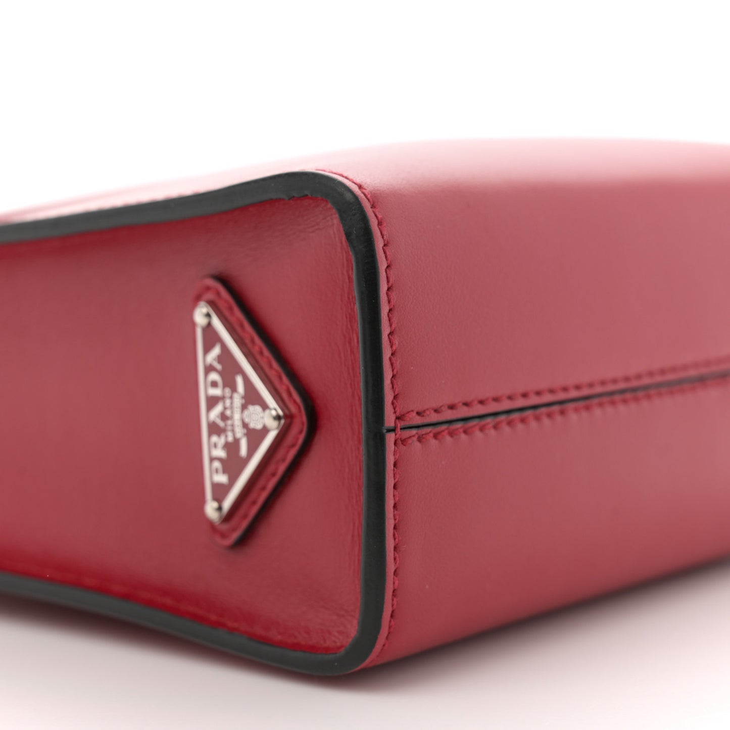 Soft Calfskin Triangle Logo Embossed Small Double Handle Crossbody Tote Rosso