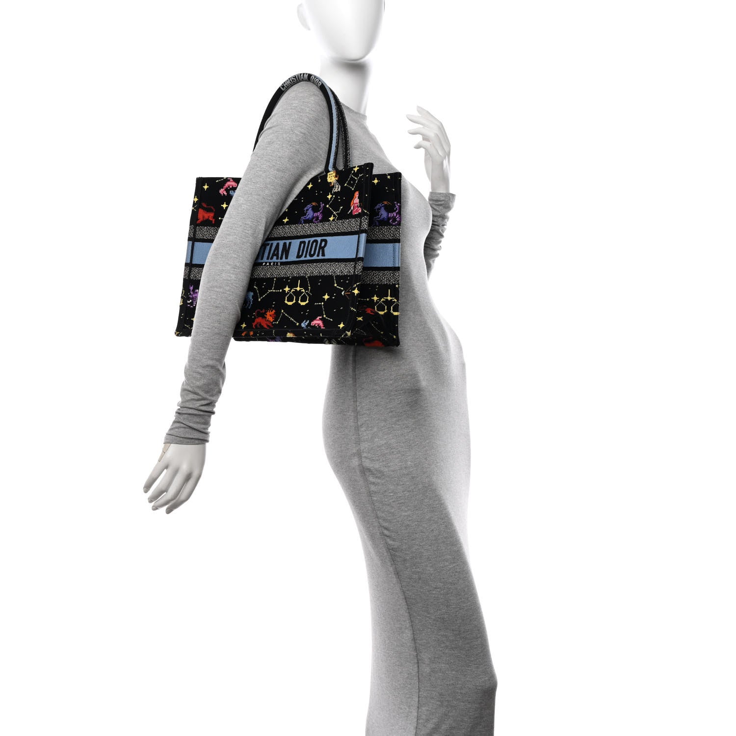 Christian Dior Canvas Embroidered Medium Pixel Zodiac Book Tote Black Multicolor 2 of 15