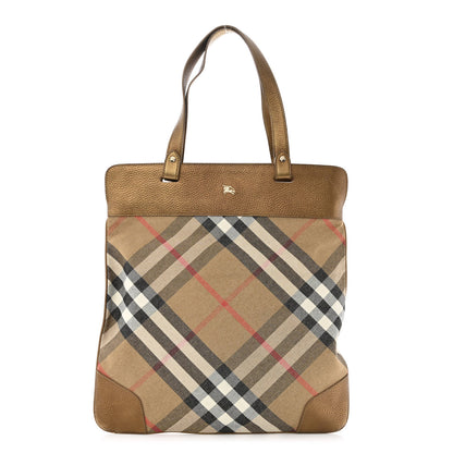 Burberry Metallic Calfskin Nova Check Medium Tote Gold 1 of 11