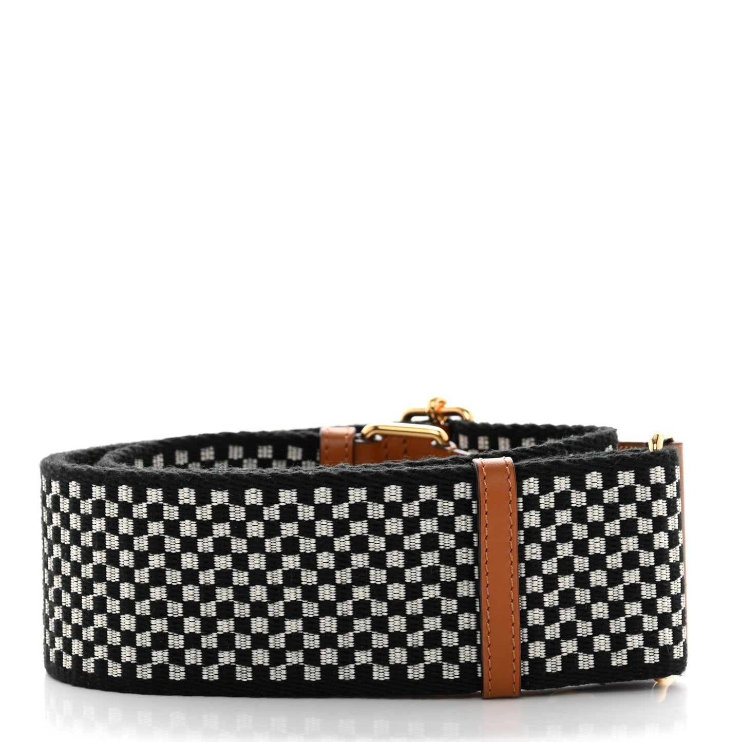Ribbon Vitello King Logo Embossed Gingham Woven Adjustable Strap You Panna Black Cuoio