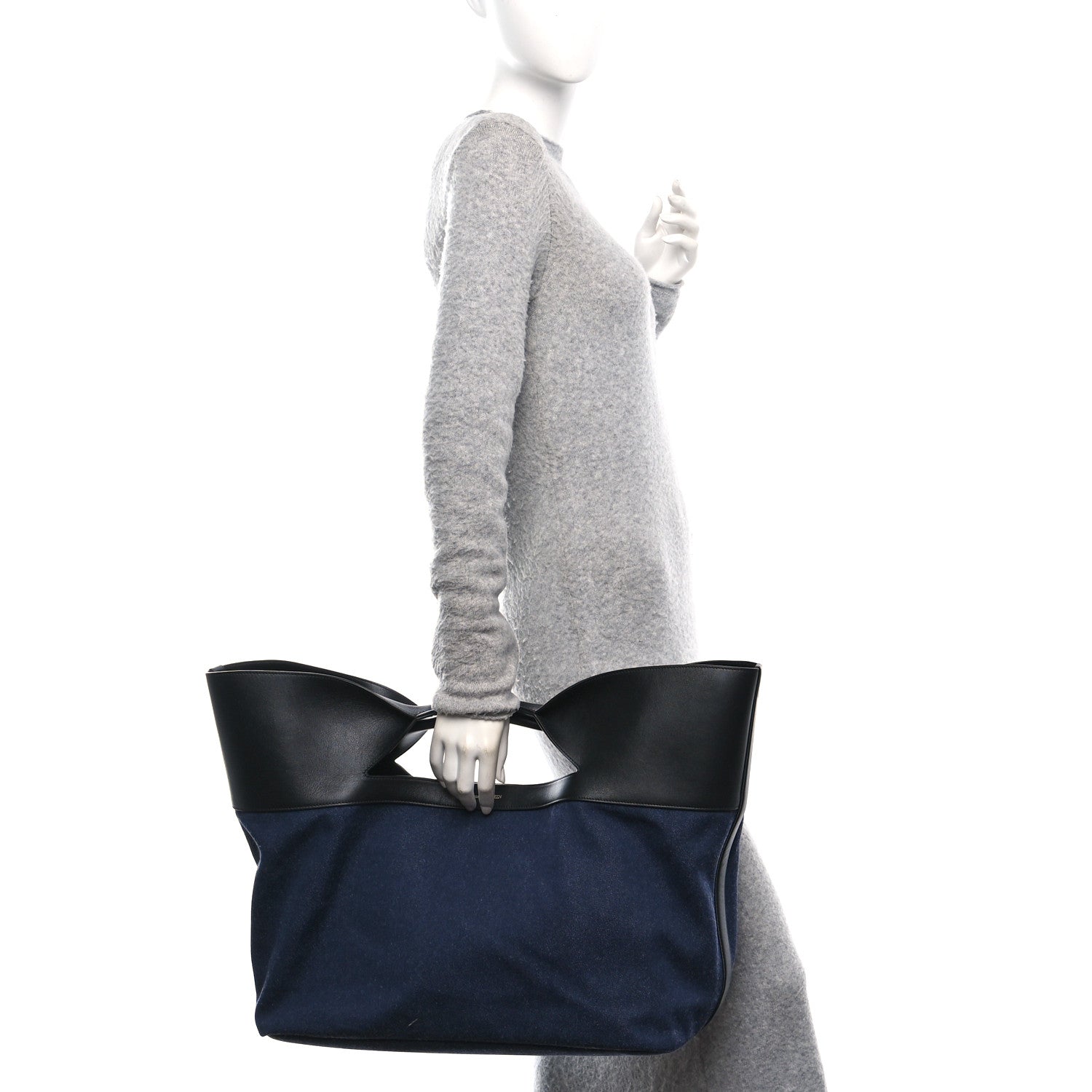 Alexander McQueen Calfskin Denim Large The Bow Bag Blue Black