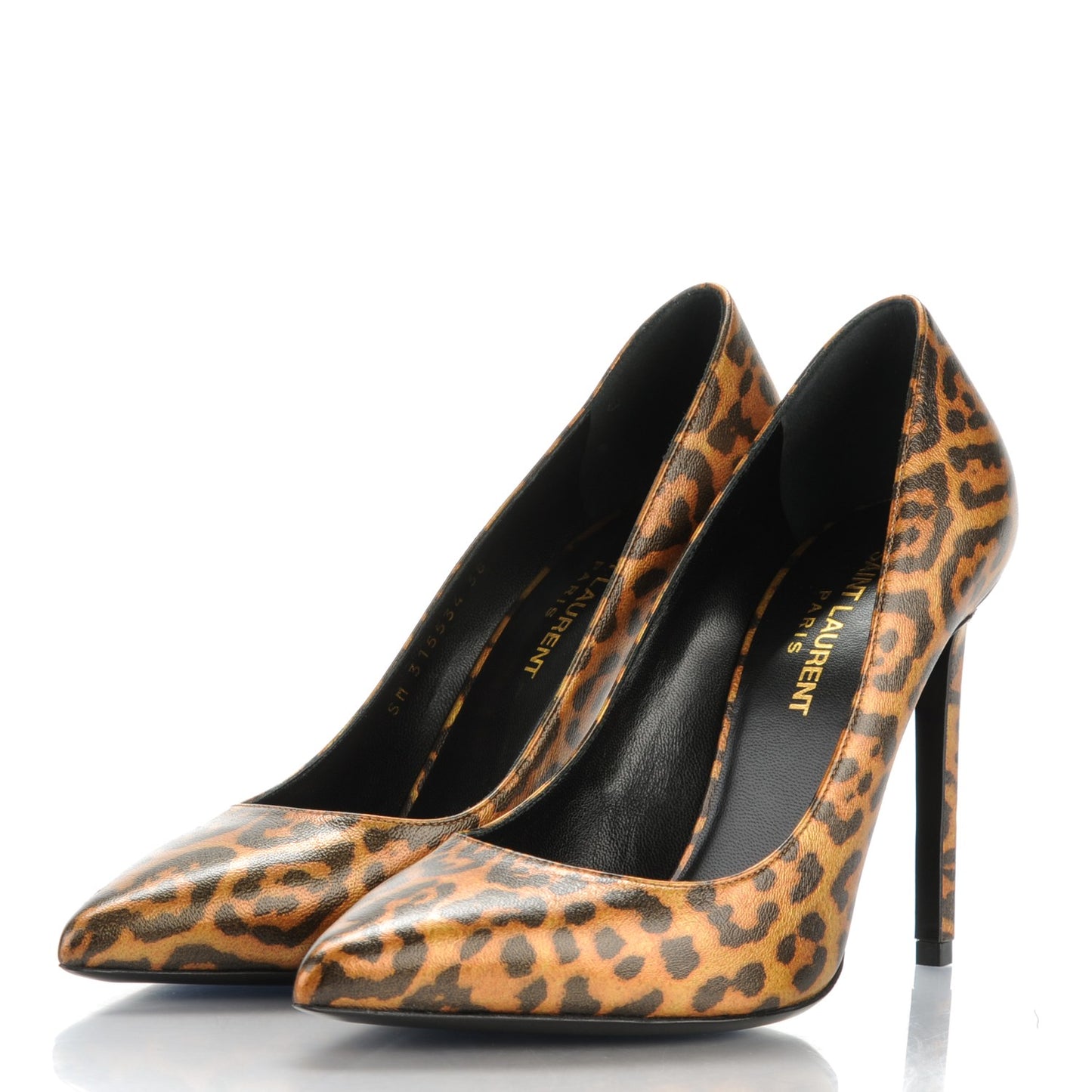 Leopard Lame Double Cat Pumps 38 Gold