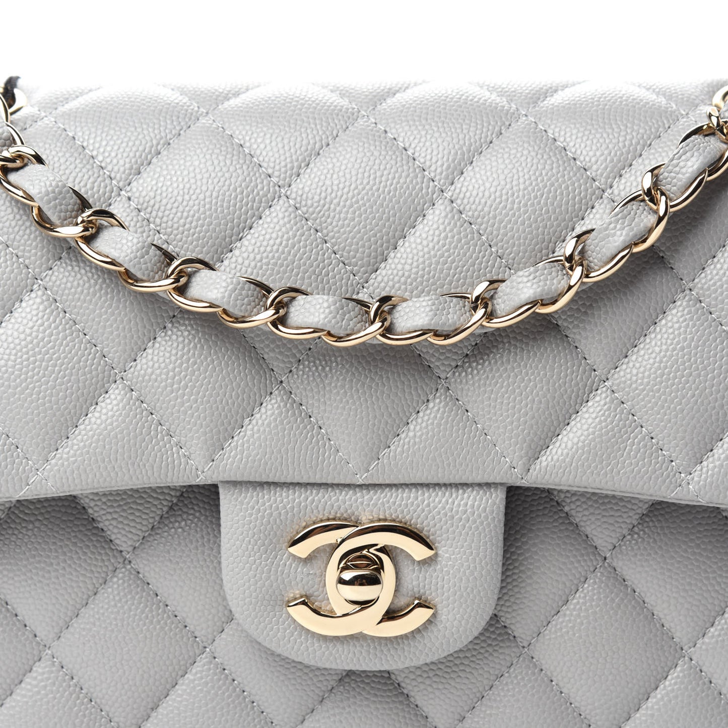 Caviar Quilted Small Double Flap Grey