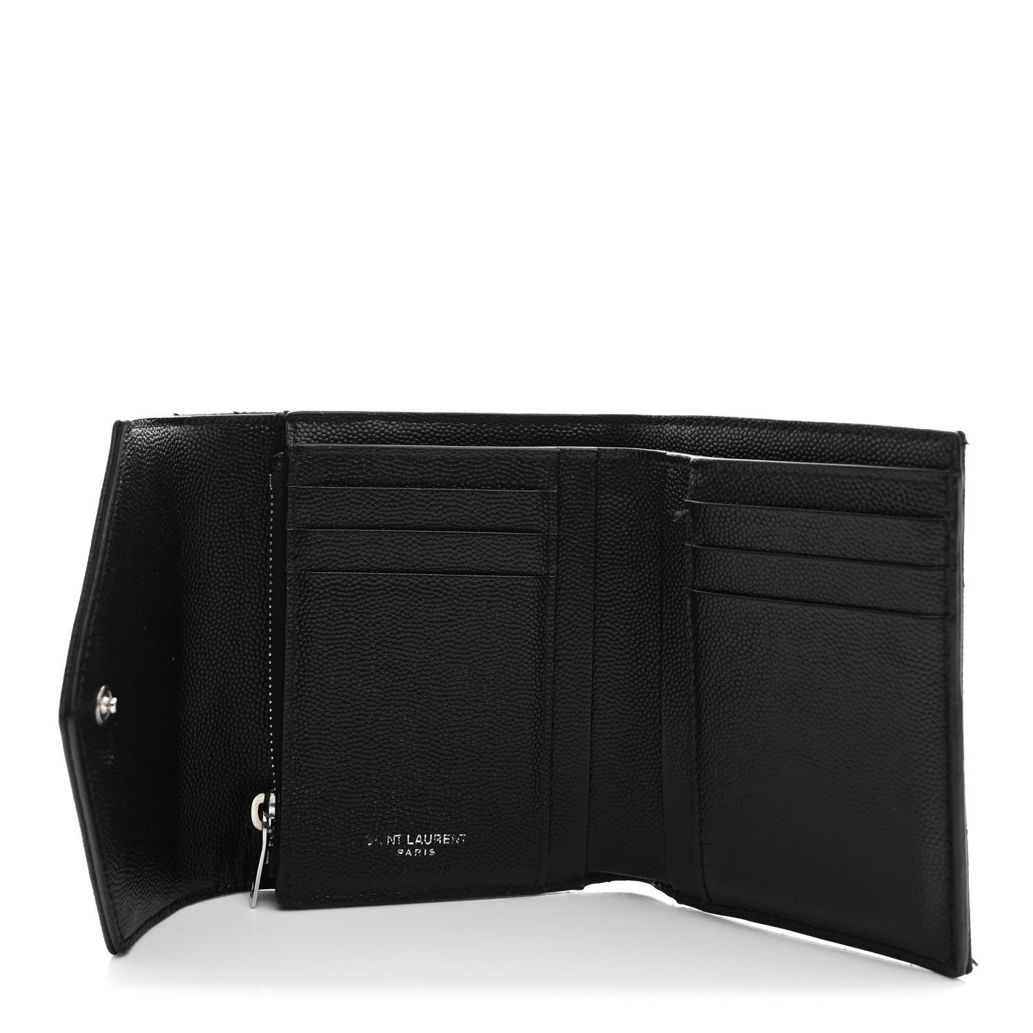 Saint Laurent Grain De Poudre Matelasse Chevron Monogram Compact Tri Fold Wallet Black 5 of 11