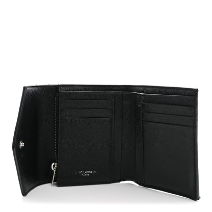 Saint Laurent Grain De Poudre Matelasse Chevron Monogram Compact Tri Fold Wallet Black 5 of 11