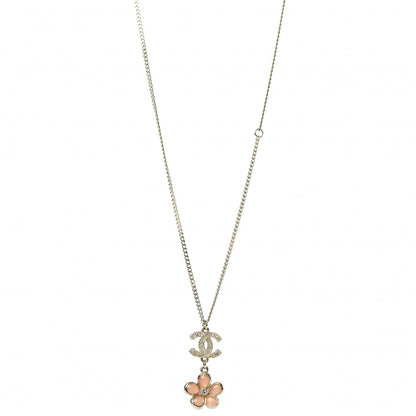 Chanel Enamel Crystal CC Camellia Pendant Necklace Beige Gold 1 of 6