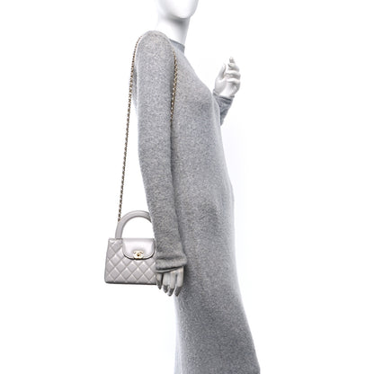 Chanel Shiny Aged Calfskin Quilted Nano Kelly Shopper Light Grey 2 of 11