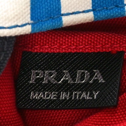 Prada Canvas Striped Comic Shopping Tote Blue White 7 of 10