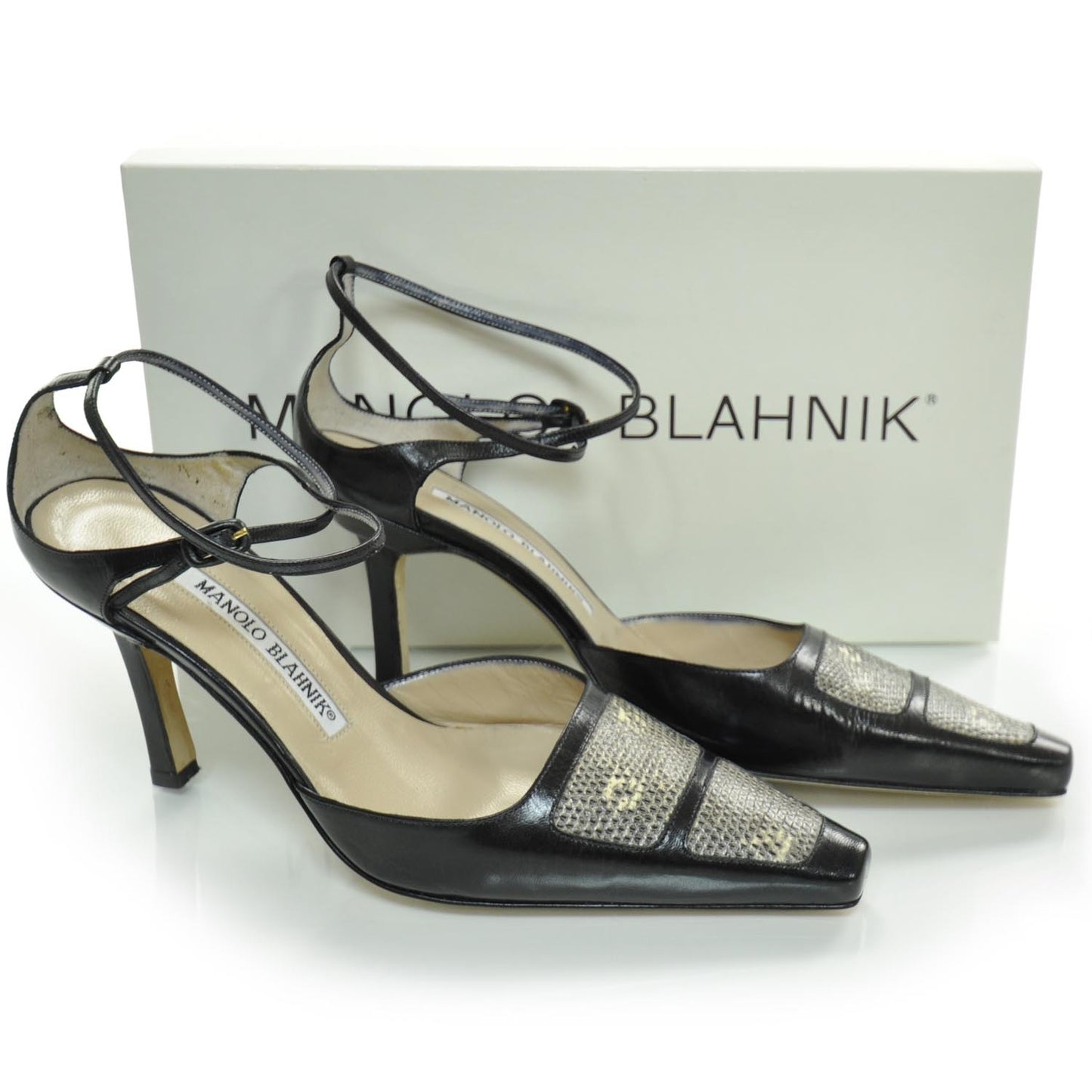 MANOLOBLAHNIKSnakeskinandLeatherSlingbackPumps35