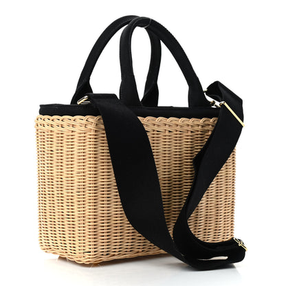 Prada Wicker Canvas Shoulder Bag Naturale Black 3 of 12