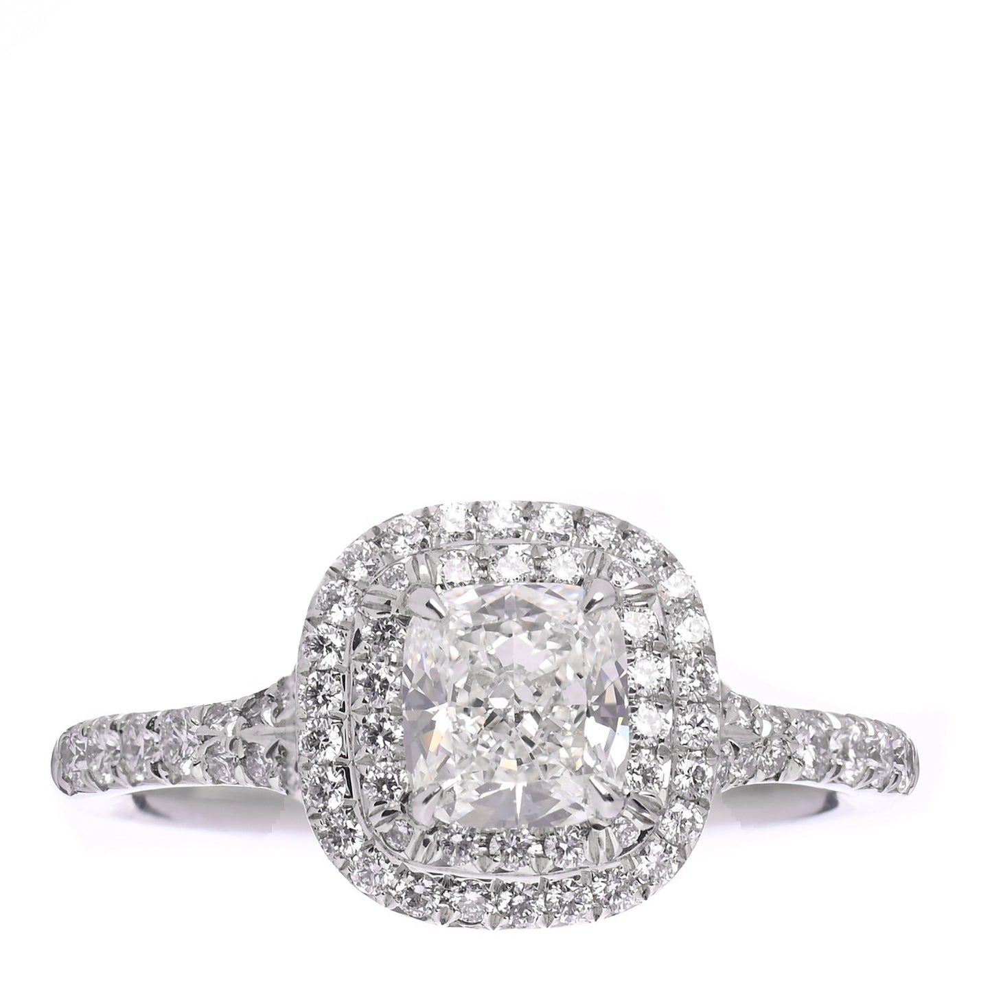 Platinum Diamond .78ct Soleste Cushion Cut Double Halo Engagement Ring 52 6