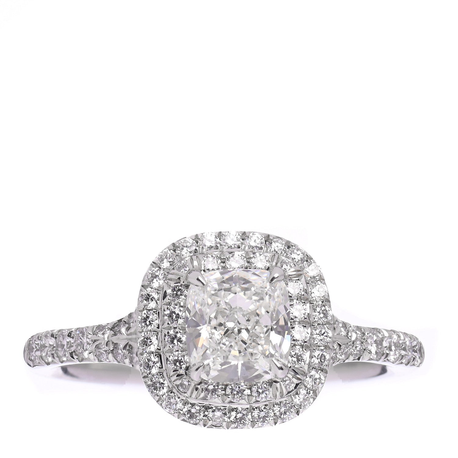 Tiffany Platinum Diamond .78ct Soleste Cushion Cut Double Halo Engagement Ring 52 6 1 of 7