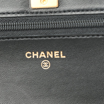 Chanel Lambskin Quilted CC Pearl Crush Wallet on Chain WOC Black 6 of 13