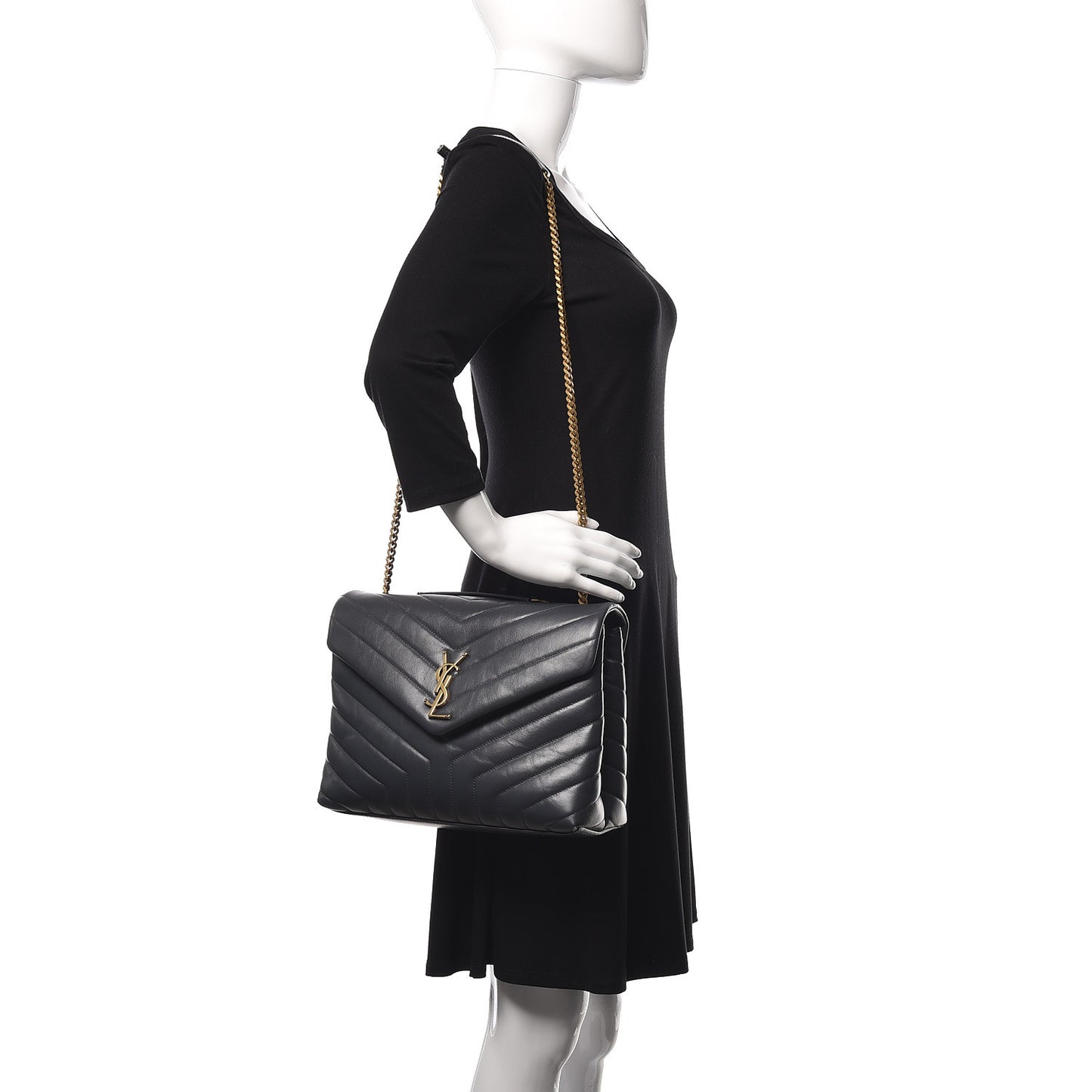Calfskin Y Quilted Monogram Medium Loulou Chain Satchel Asphalt