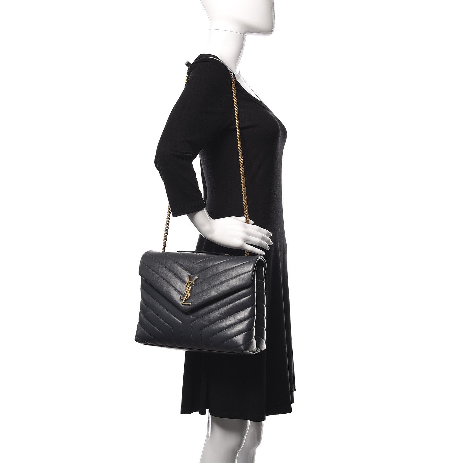 Saint Laurent Calfskin Y Quilted Monogram Medium Loulou Chain Satchel Asphalt 2 of 10