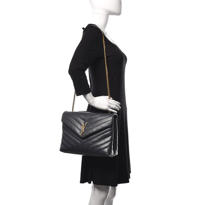 Saint Laurent Calfskin Y Quilted Monogram Medium Loulou Chain Satchel Asphalt 2 of 10