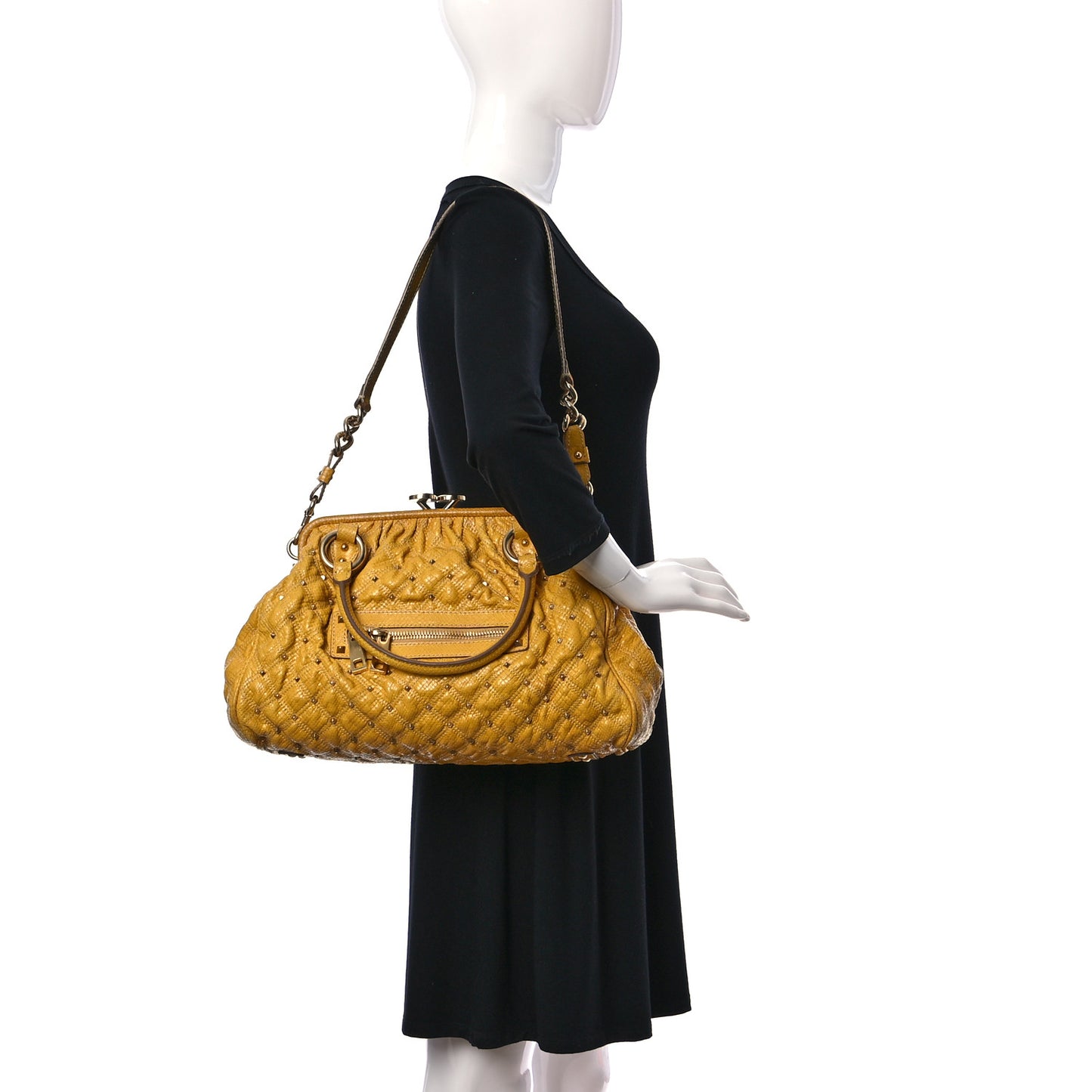 Python Embossed Calfskin Quilted Studded Stam Yellow