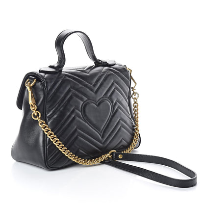 Gucci Calfskin Matelasse Small GG Marmont Top Handle Shoulder Bag Black 3 of 9