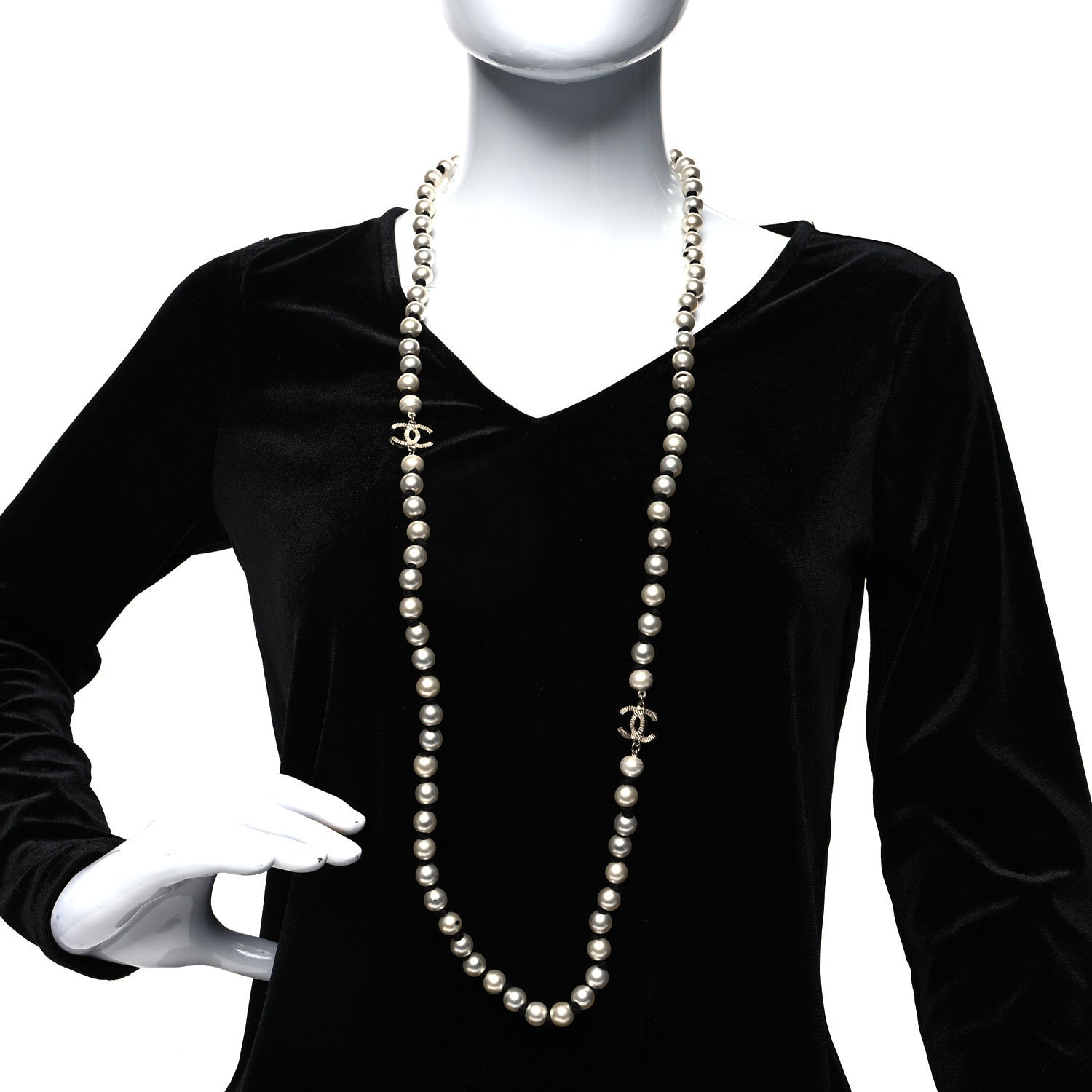 Chanel Pearl Grosgrain CC Long Necklace Gold 1 of 6