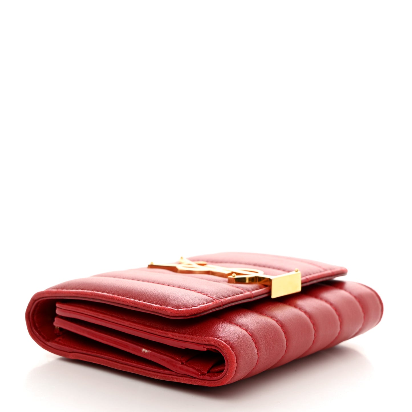 Lambskin Matelasse Monogram Vicky Tri-Fold Wallet Rouge Eros