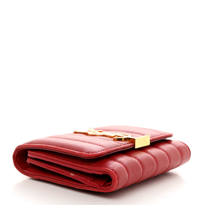 Saint Laurent Lambskin Matelasse Monogram Vicky Tri-Fold Wallet Rouge Eros 4 of 16