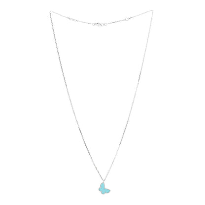 Van Cleef & Arpels 18K White Gold Turquoise Sweet Alhambra Butterfly Pendant Necklace 3 of 7