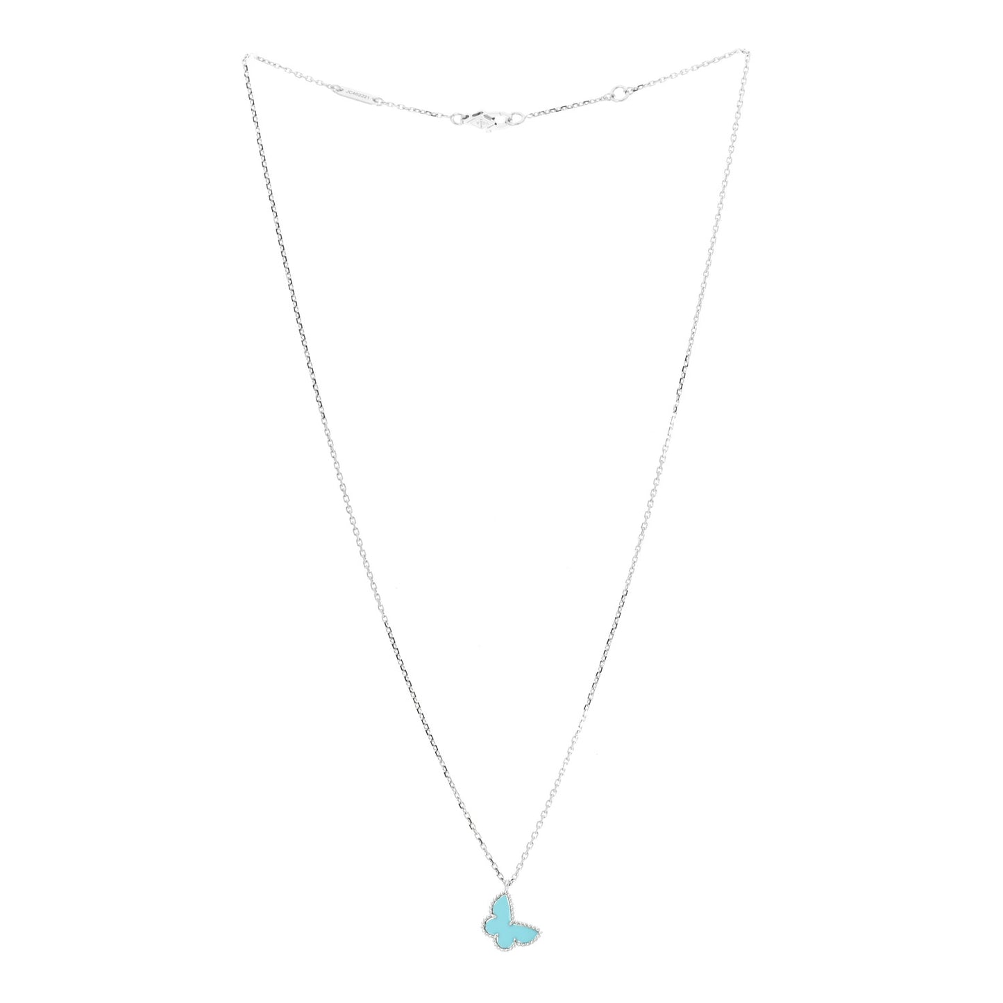 18K White Gold Turquoise Sweet Alhambra Butterfly Pendant Necklace