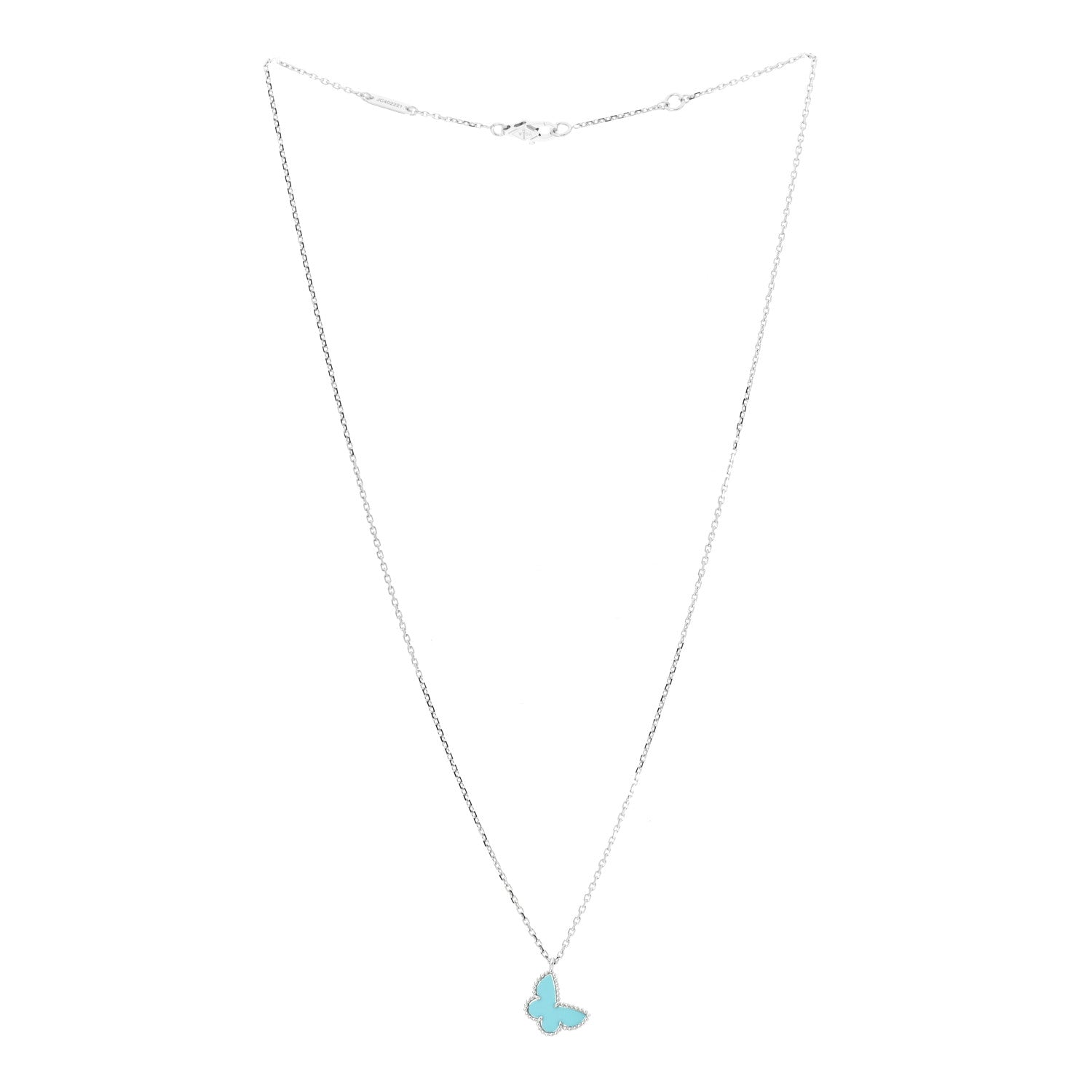 Van Cleef & Arpels 18K White Gold Turquoise Sweet Alhambra Butterfly Pendant Necklace 3 of 7