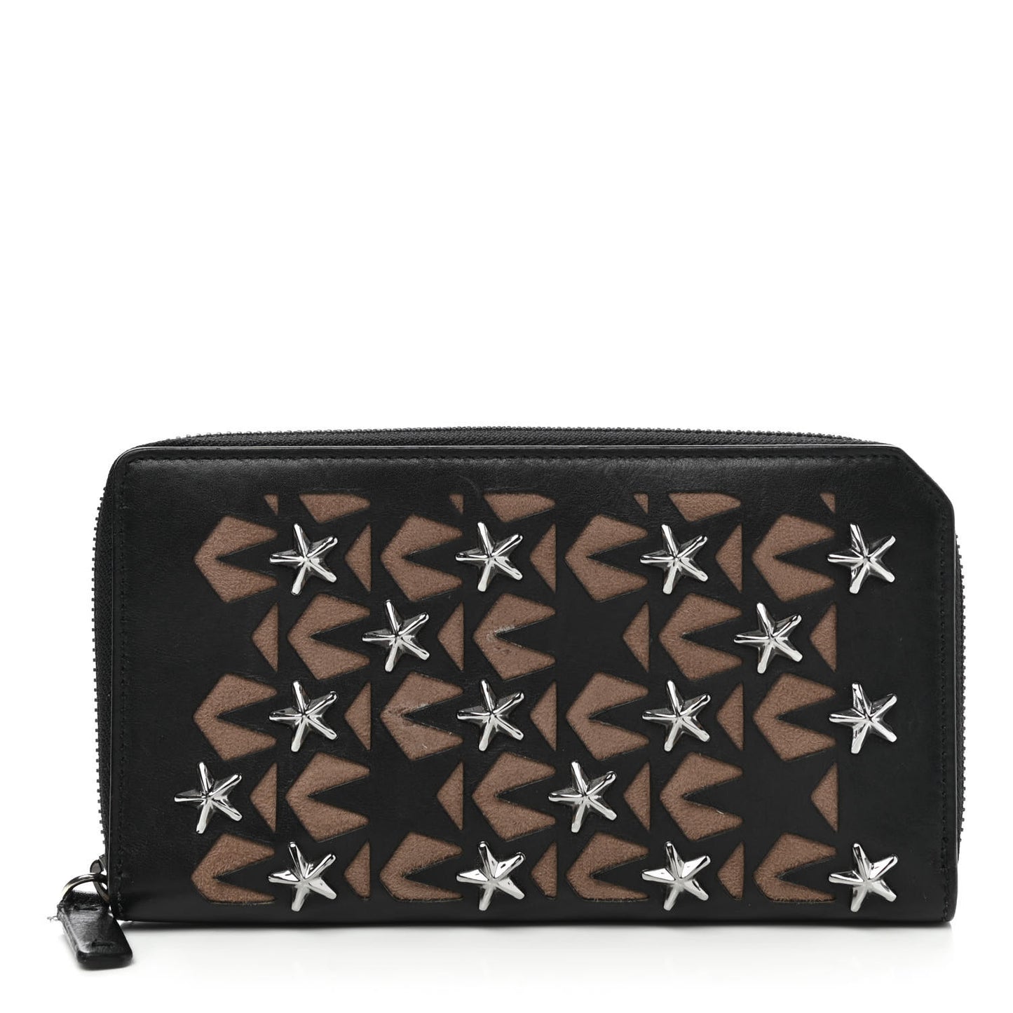 Calfskin Filipa Star Perforated Zip Around Wallet Black Brown