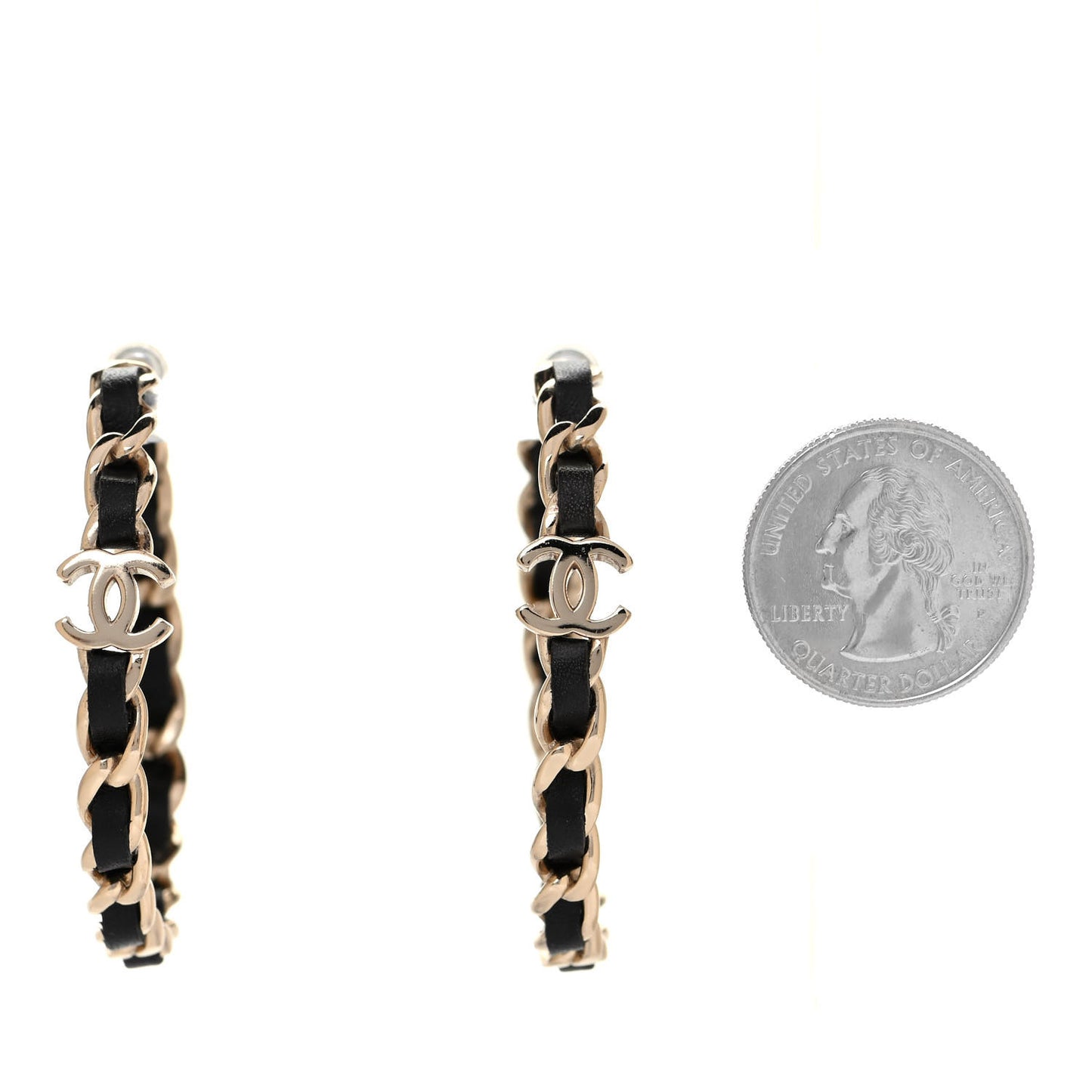 Lambskin CC Chain Hoop Earrings Matte Gold Black