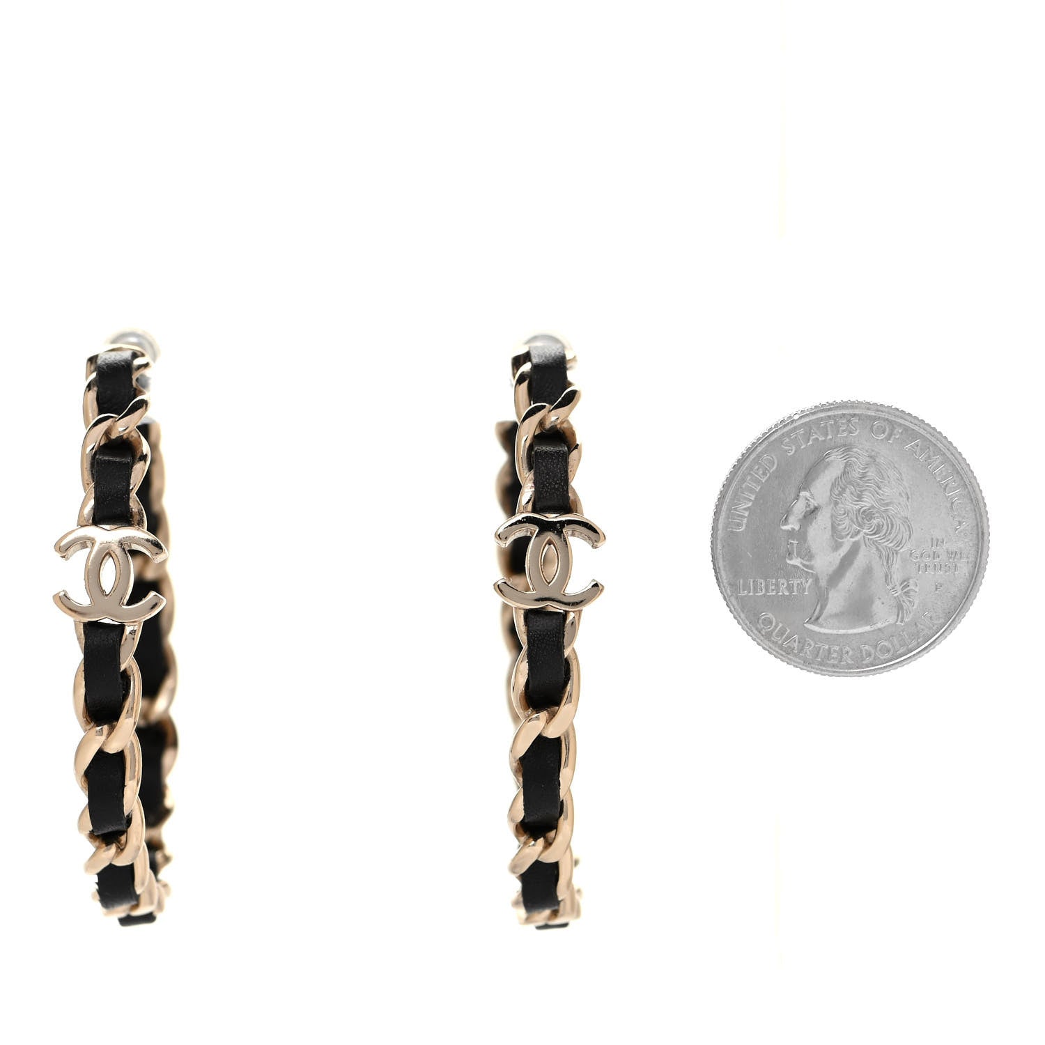 Chanel Lambskin CC Chain Hoop Earrings Matte Gold Black 2 of 4
