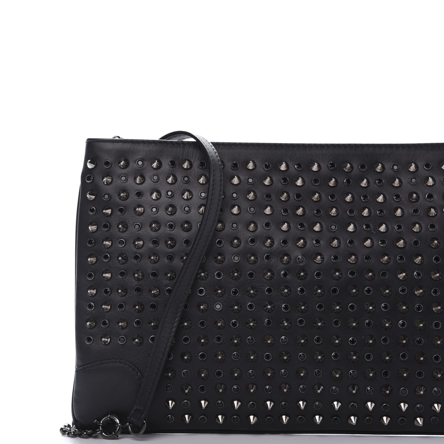 Christian Louboutin Calfskin Paris Spikes Strass Loubiposh Clutch Black Gun Jet 9 of 9