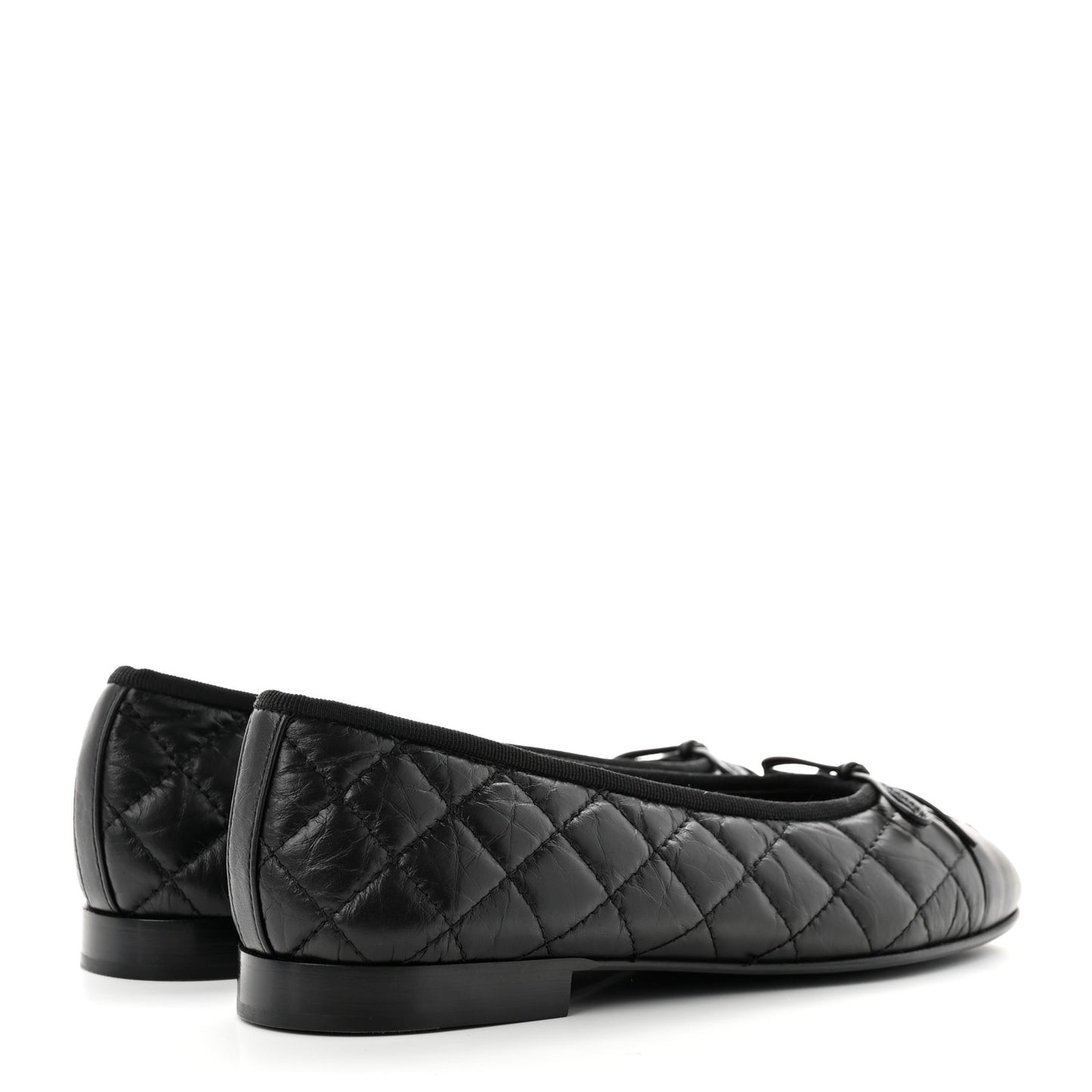Aged Calfskin Quilted CC Cap Toe Ballerina Flats 37 Black