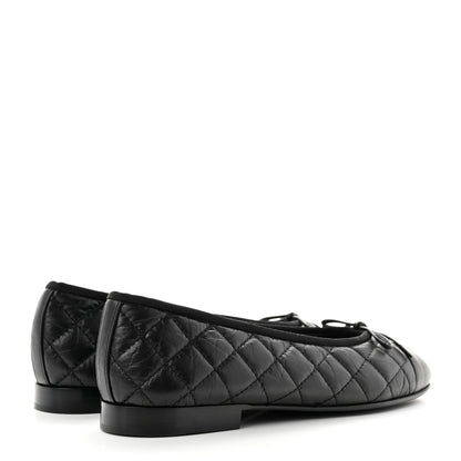 Chanel Aged Calfskin Quilted CC Cap Toe Ballerina Flats 37 Black 4 of 8