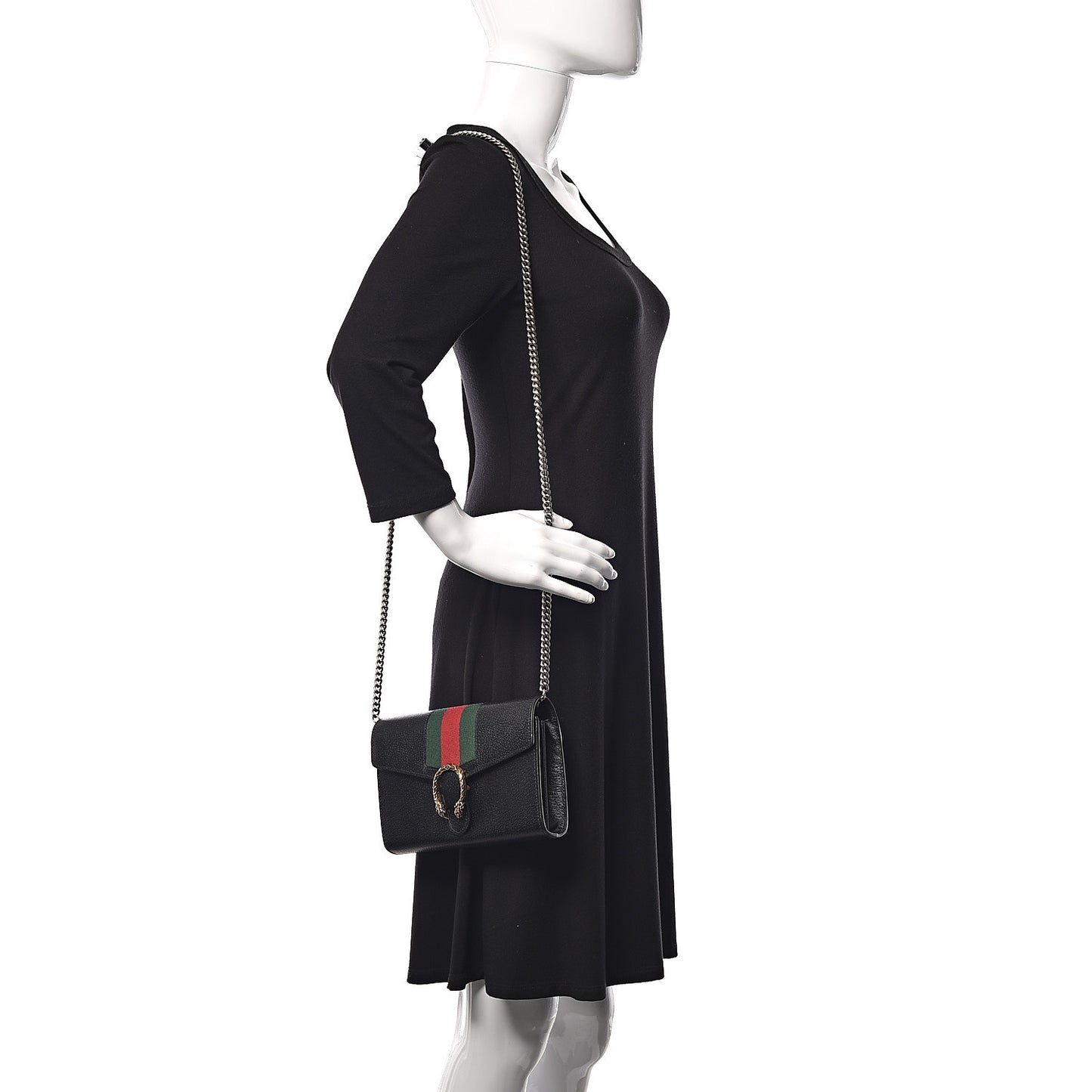 Calfskin Web Mini Dionysus Chain Wallet Black