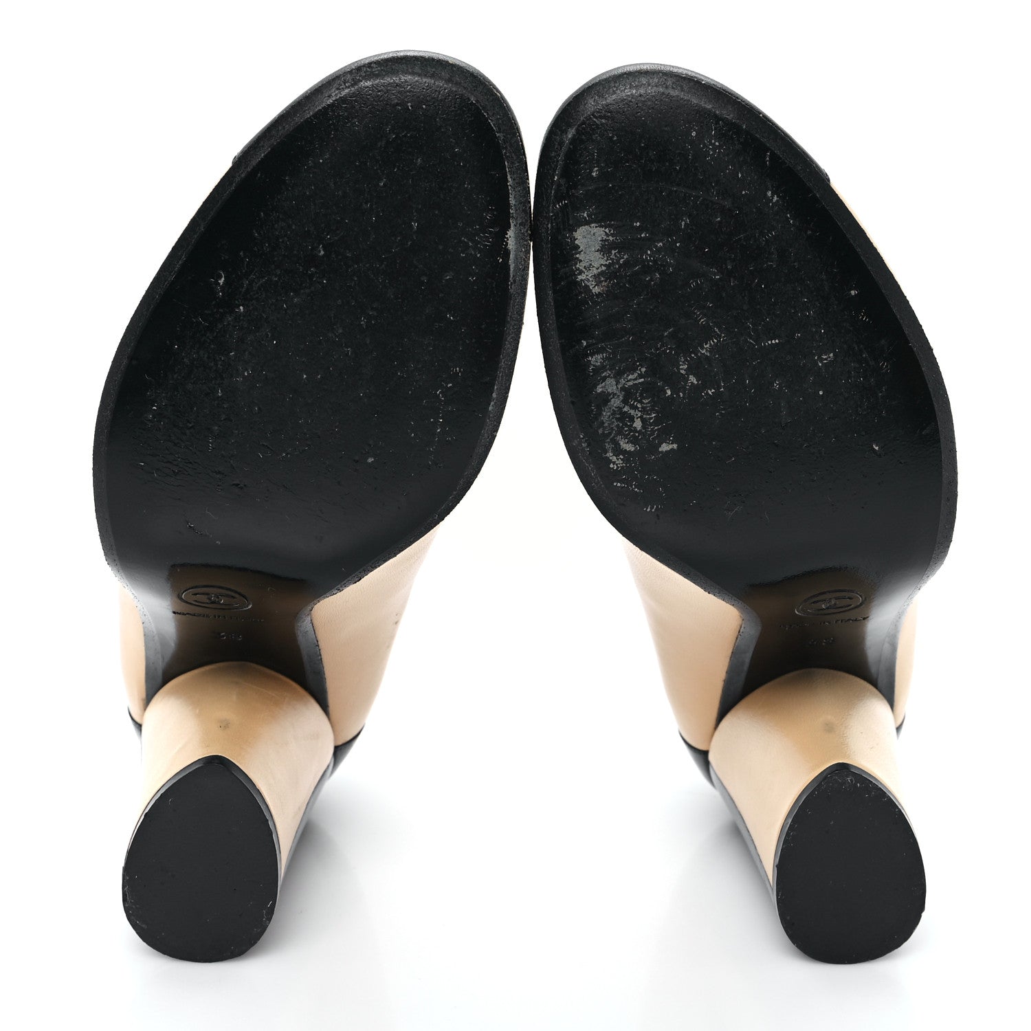 Chanel Lambskin Cap Toe CC Pumps 38 Beige Black 7 of 10