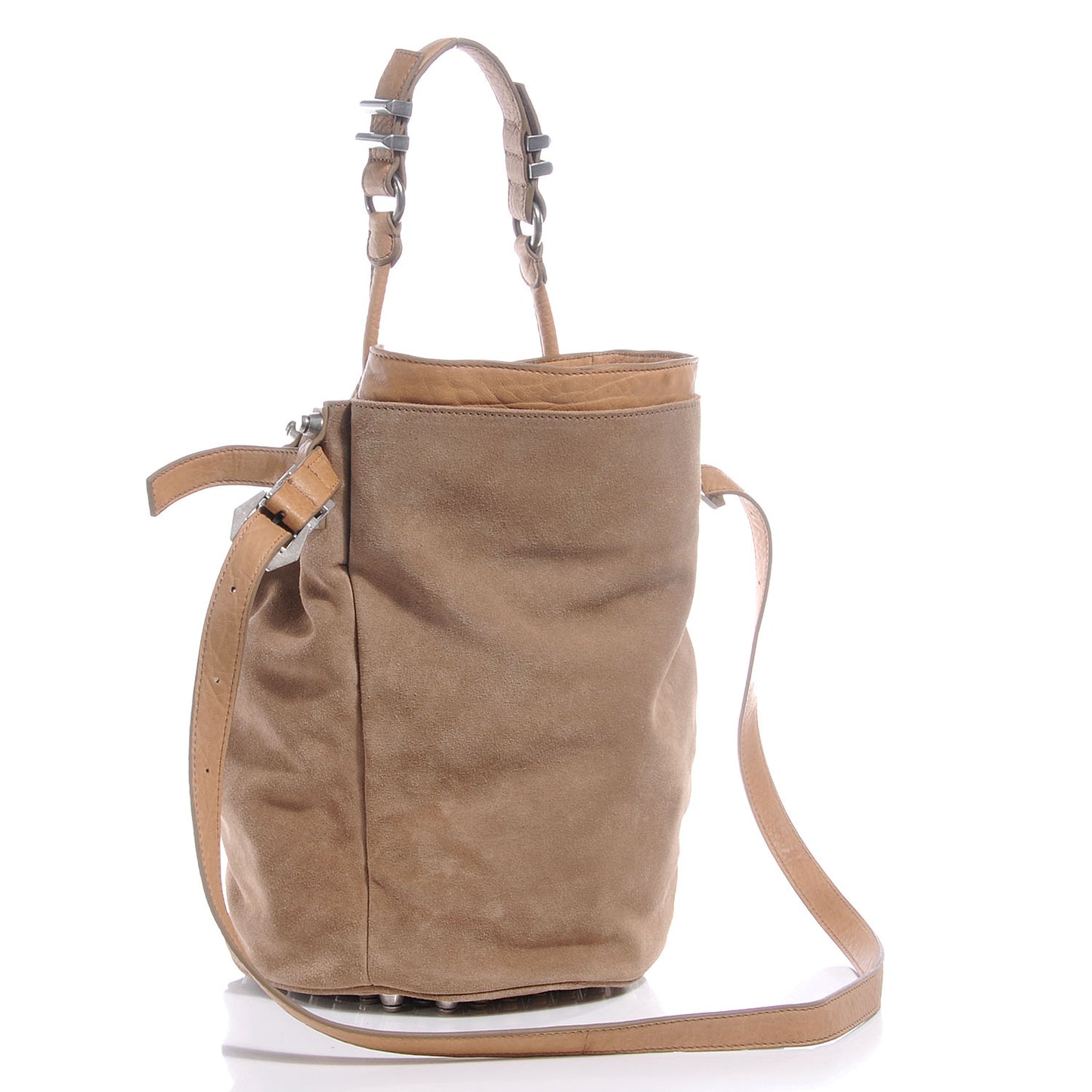 Diego Suede Studded Bucket Bag Camel
