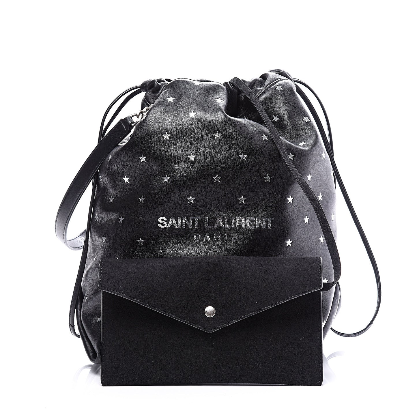 Lambskin Star Printed Teddy Drawstring Bag Black