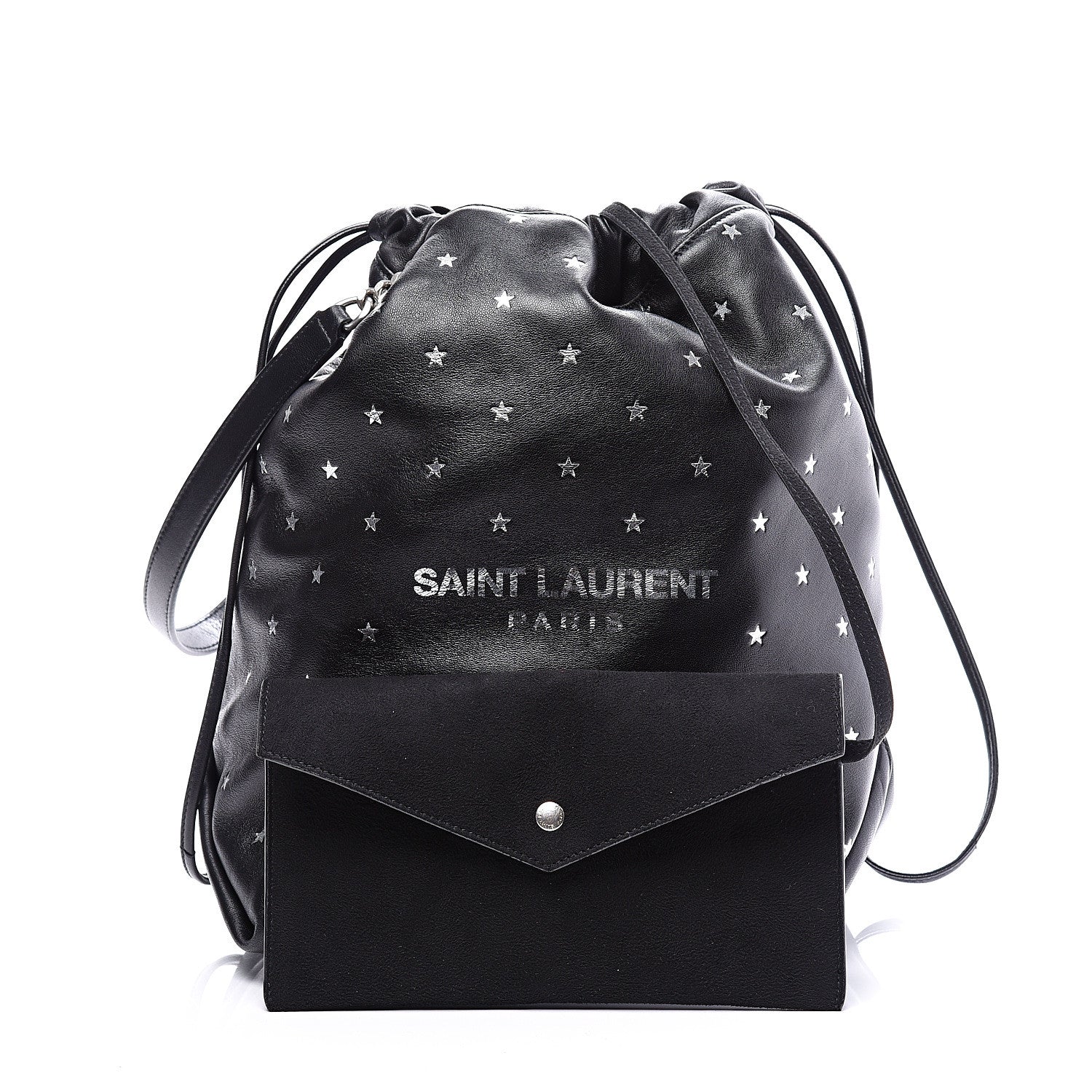 Saint Laurent Lambskin Star Printed Teddy Drawstring Bag Black 2 of 12
