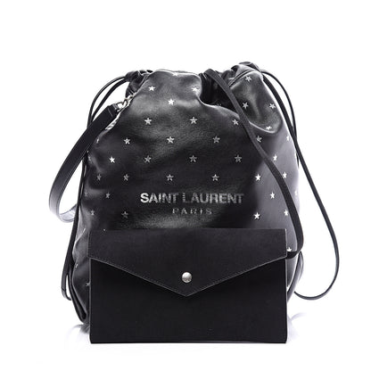 Saint Laurent Lambskin Star Printed Teddy Drawstring Bag Black 2 of 12