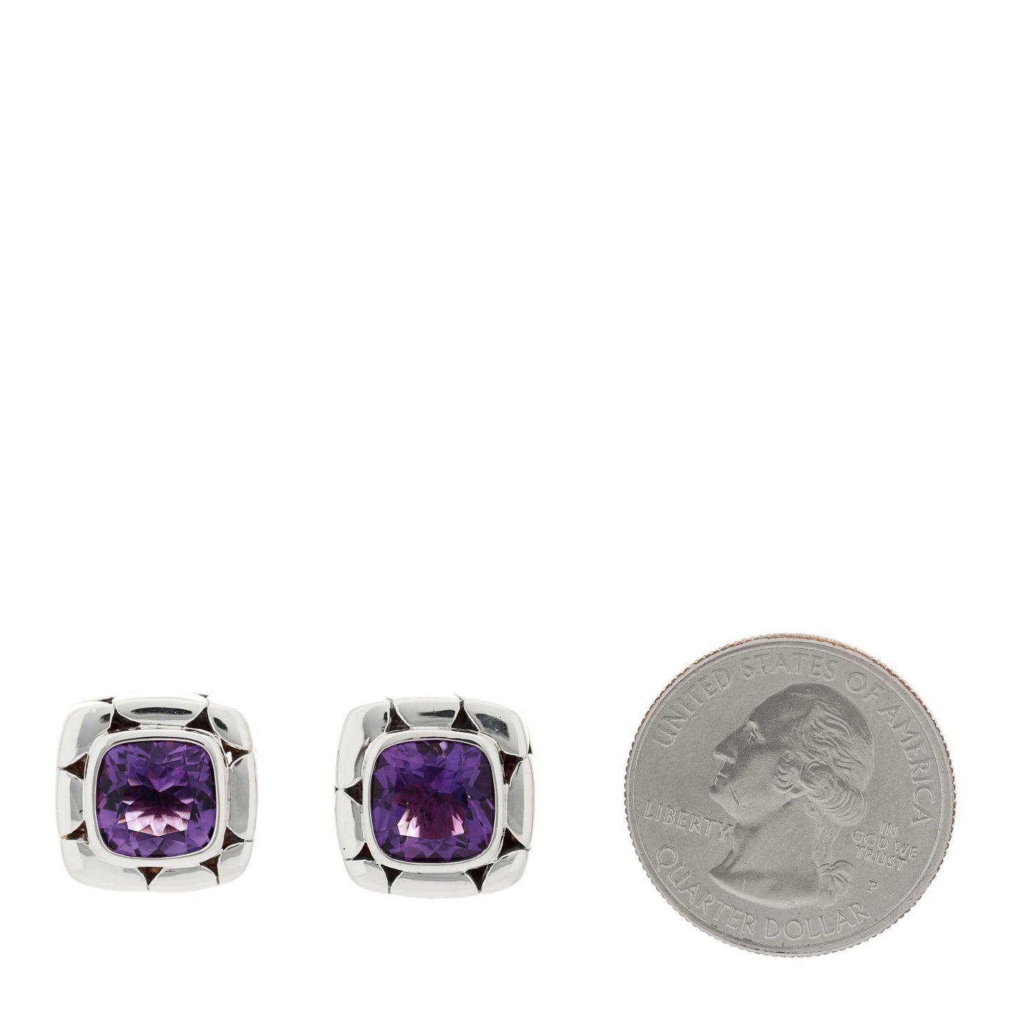Sterling Silver Amethyst Batu Kali Square Earrings