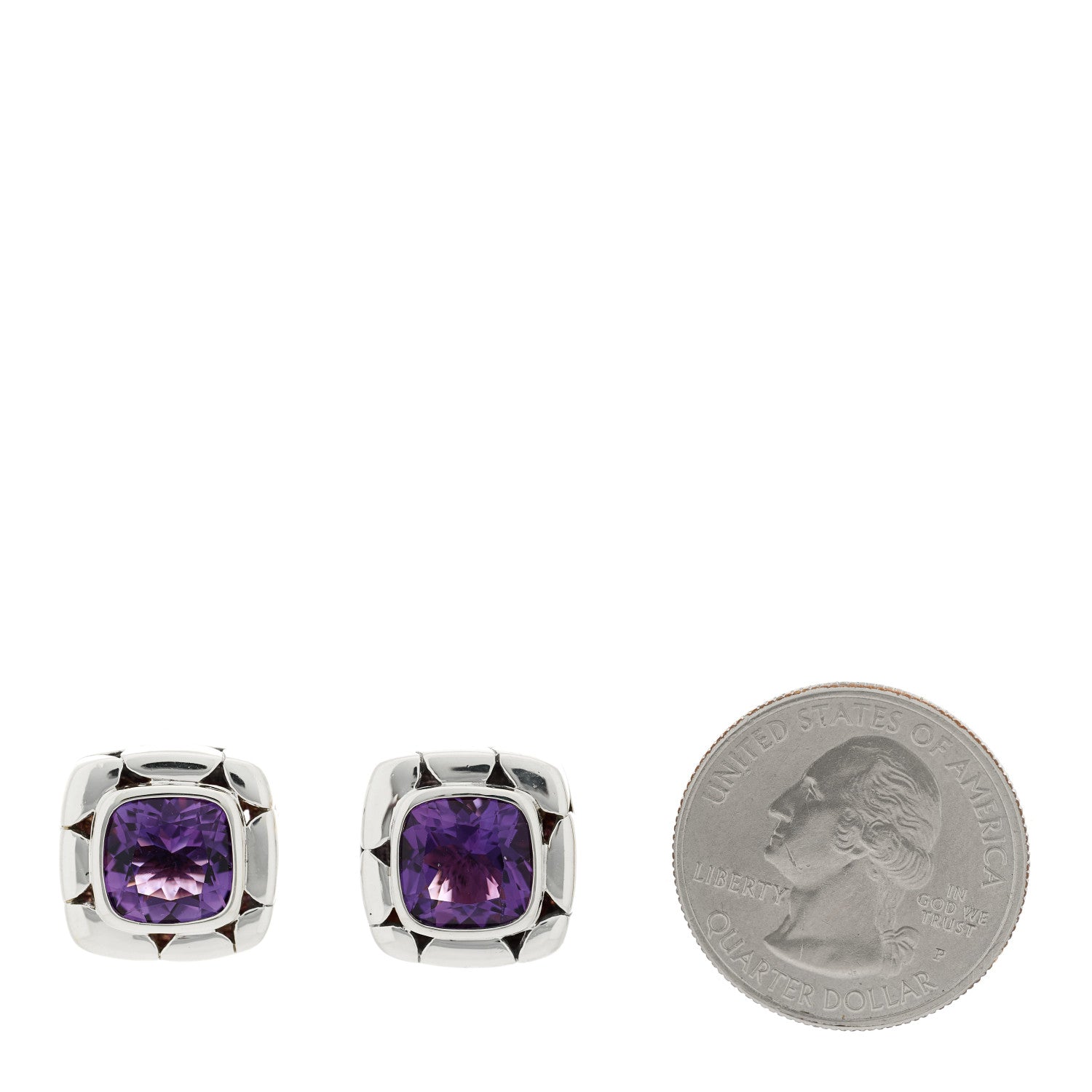 John Hardy Sterling Silver Amethyst Batu Kali Square Earrings 2 of 4