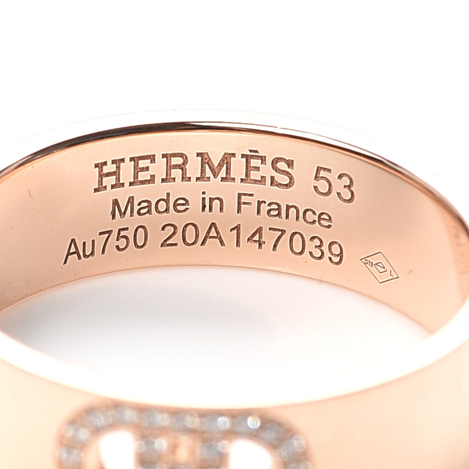 Hermes 18K Rose Gold Diamond PM H D'Ancre Ring 53 6.5 4 of 4