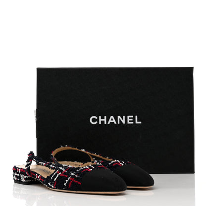 Chanel Tweed Grosgrain Cap Toe CC Slingback Flats 36.5 Navy Red White 10 of 10